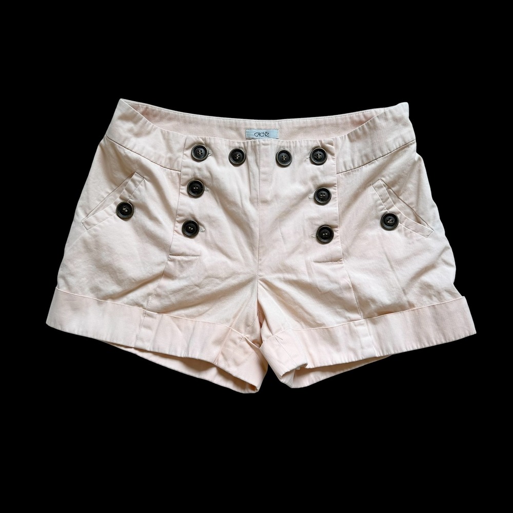 Cache Peach Sailor Shorts Womens 4 Pink Button Front Cuffed Nautical Distressed